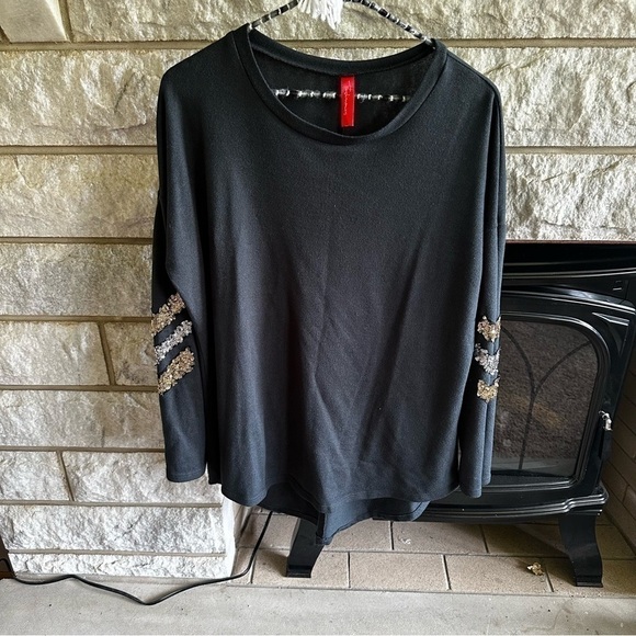 Fashionomics black dolman long sleeve top sequins medium - Picture 1 of 8
